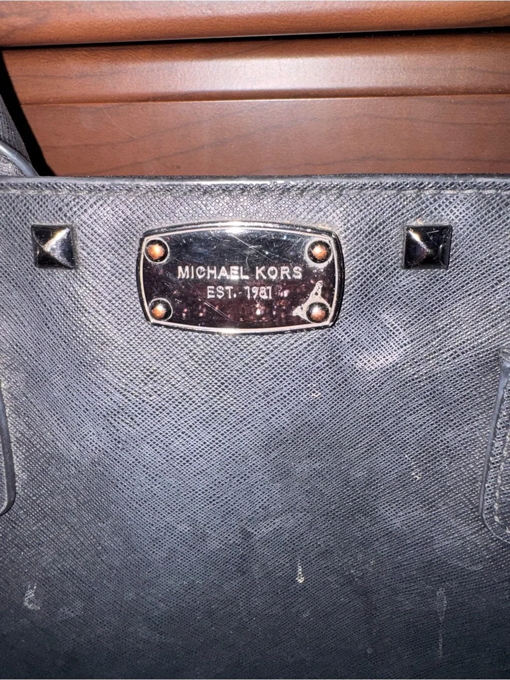 Michael Kors Black Studded Saffiano Tote with Shoulder Strap